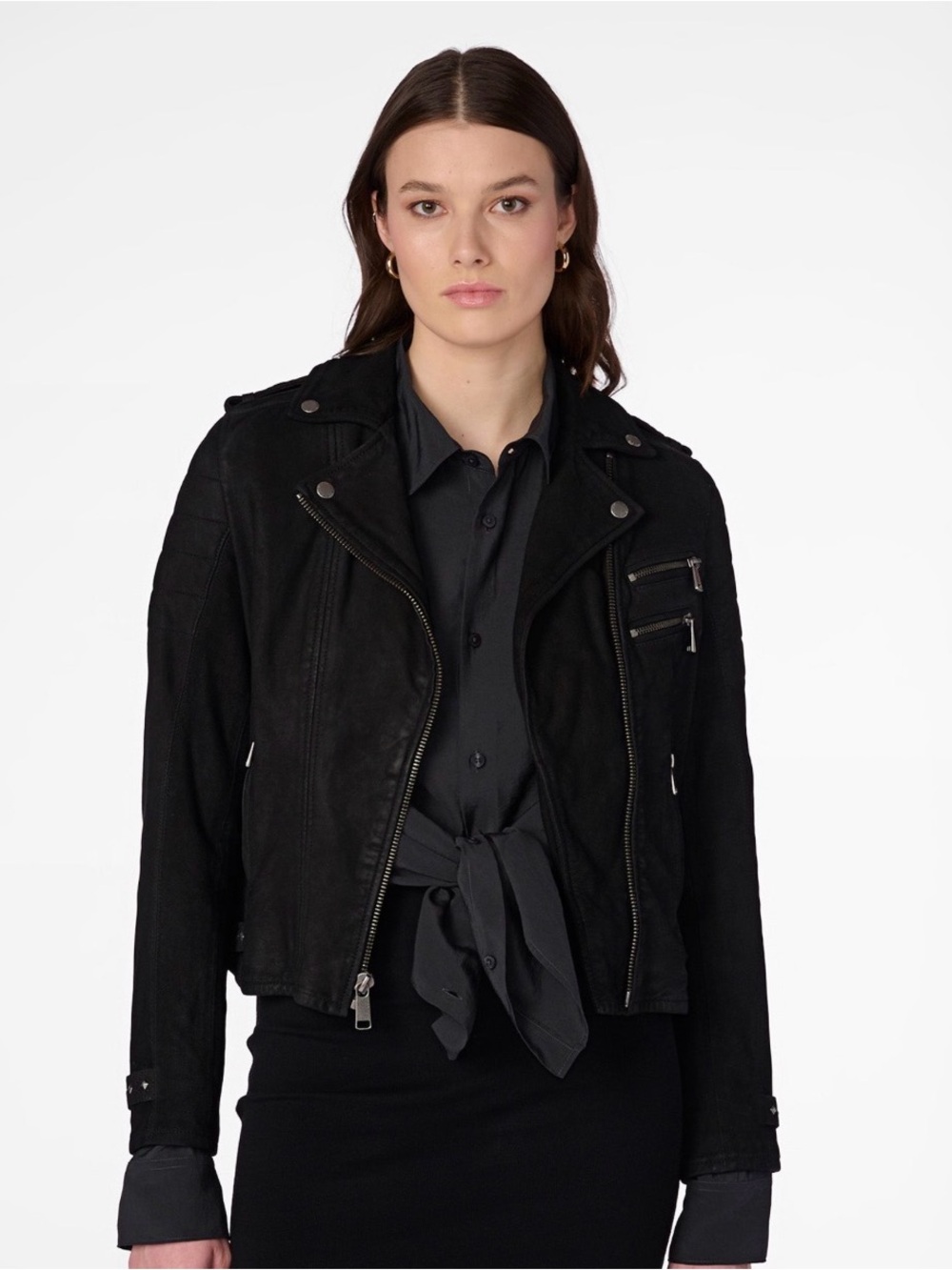 Wilsons Leather Women’s Danielle Quilted Shoulder Moto Jacket with Stud Detail